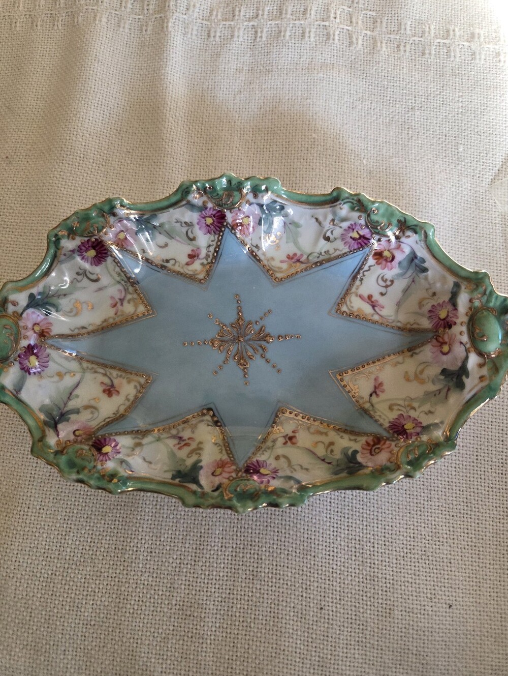 Decorative Blue and Green Porcelain Serving Bowl